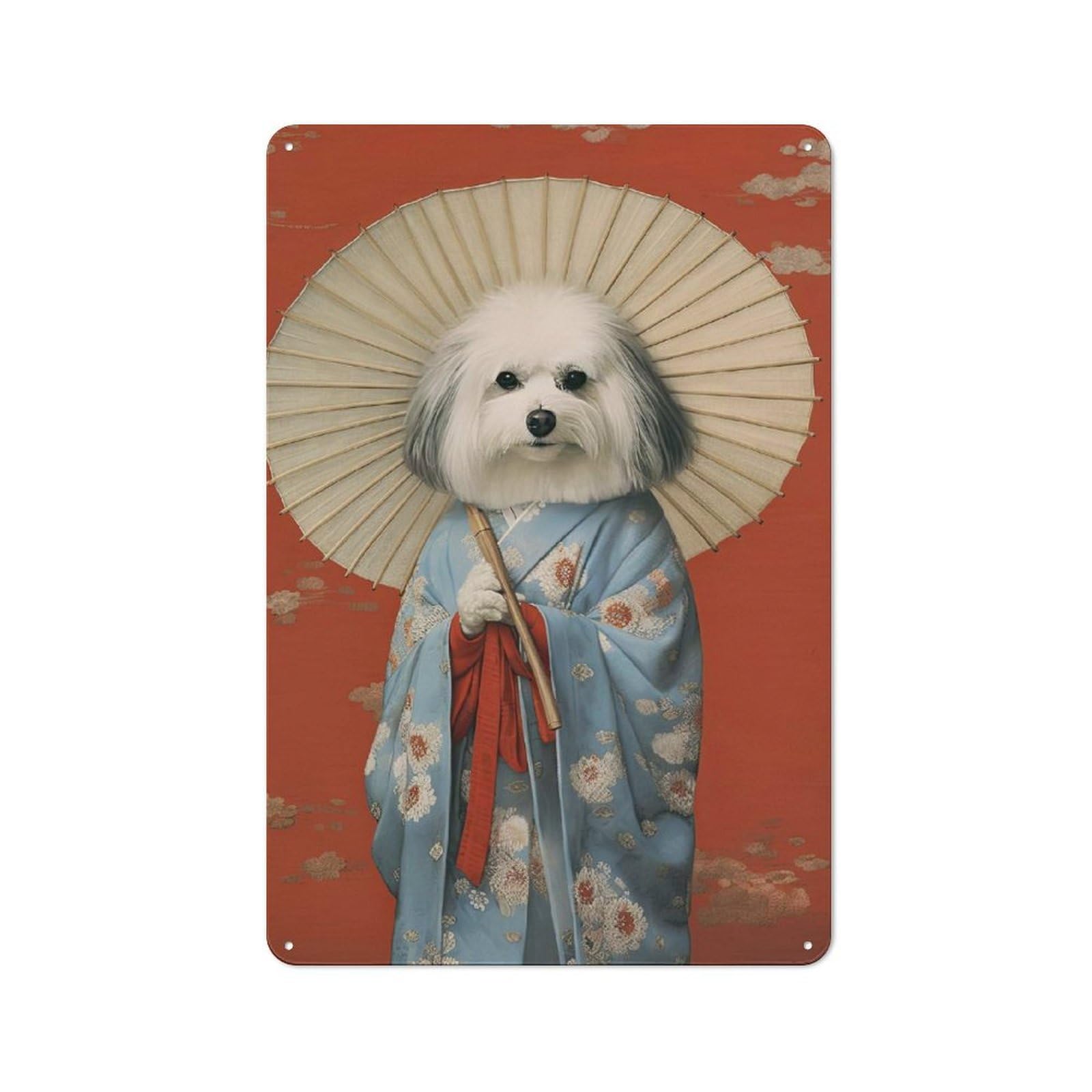 Junmoney Style-11 Metal Plaque With Havanese Geisha Design 30X20cm, Cosy Diner Style Decor For Coffee Bar, Kitchen, Bistro Or Tea Corner