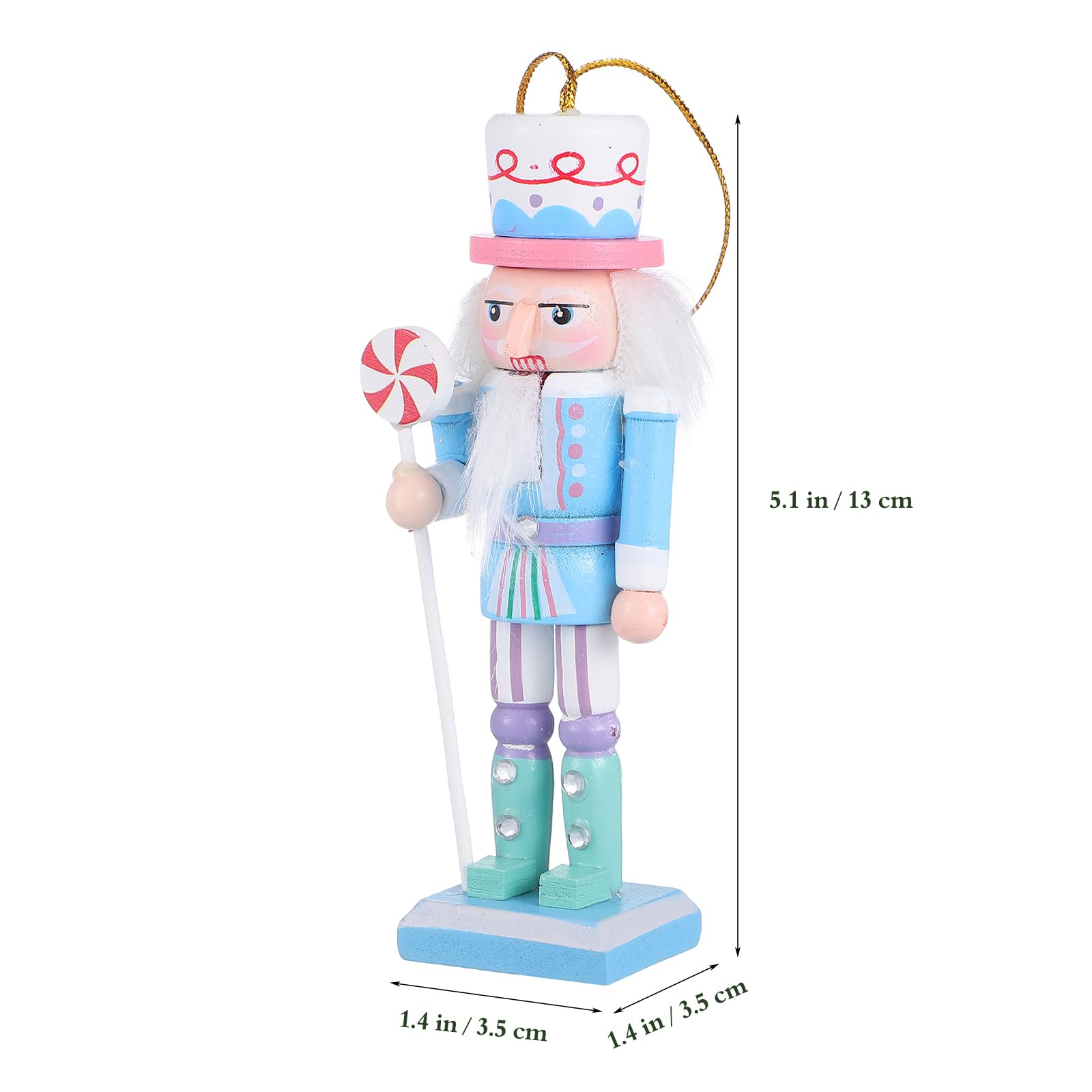 BESPORTBLE Christmas Candy Nutcracker Ornaments: 4Pcs Wooden Pastel Figures Traditional Soldier Christmas Tree Hanging Pendant, 5.07 Inch