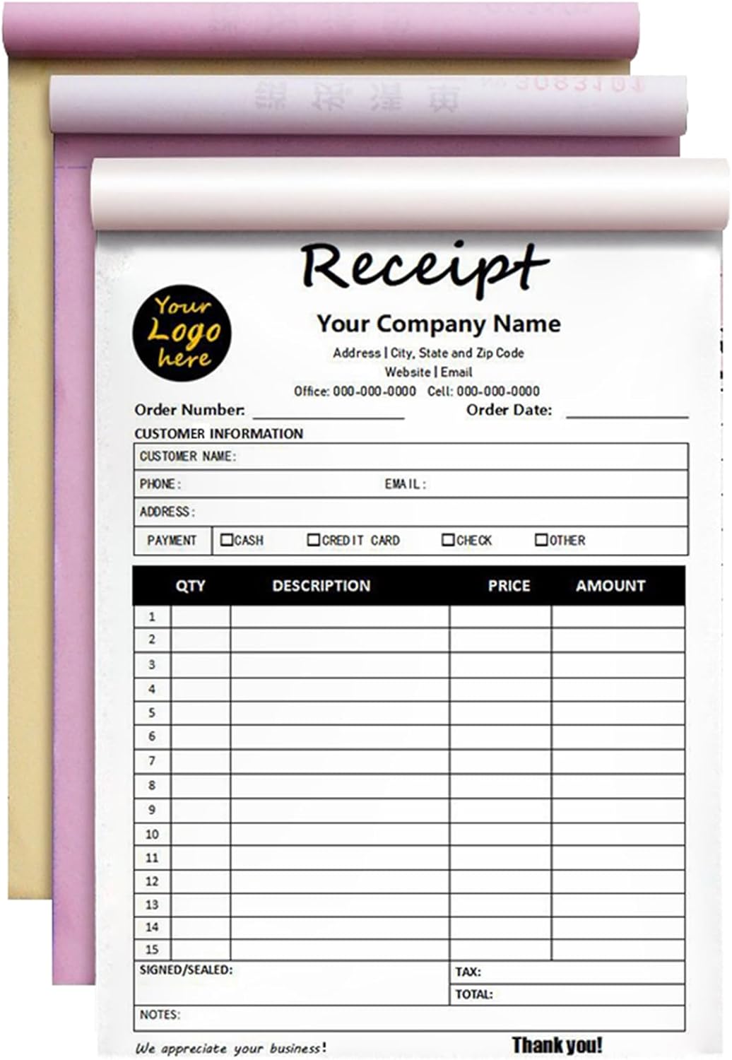 Amazon.com : Custom Invoice Book in 3-Part /2-Part Receipt Book with ...
