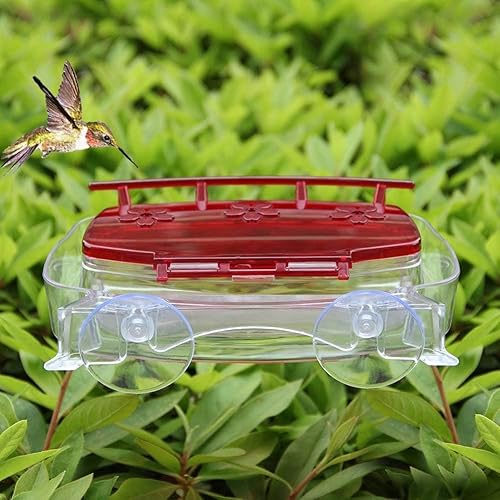 Vista 5 de Juegoal Paquete de 2 comederos para colibríes con ventana, bandeja de alimentación de pájaros con 3 estaciones de alimentación, perca de colibrí al