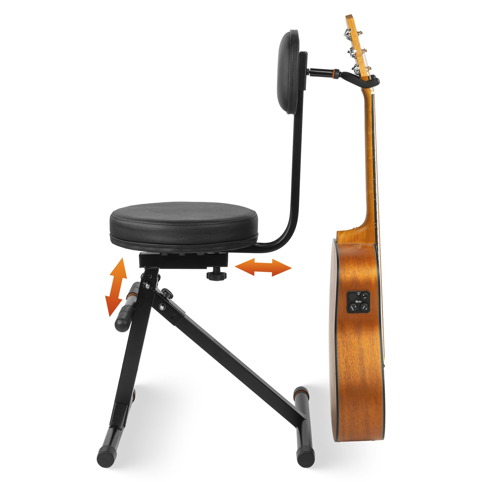 STRICH Gitarrenhocker mit Rückenlehne, höhenverstellbarer Gitarrensitz mit Aufhänger für Akustik, Bassgitarren, Gitarren & Bass Zubehör, SGT-30B