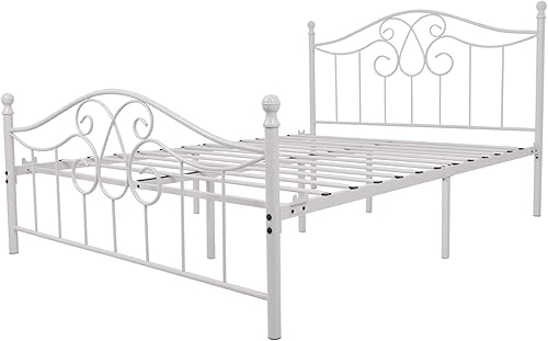 Miniatura 25 de TUSEER Base de cama de metal tamaño Queen con cabecero vintage y base de plataforma de estribo, marco de cama de hierro forjado (Queen, marrón