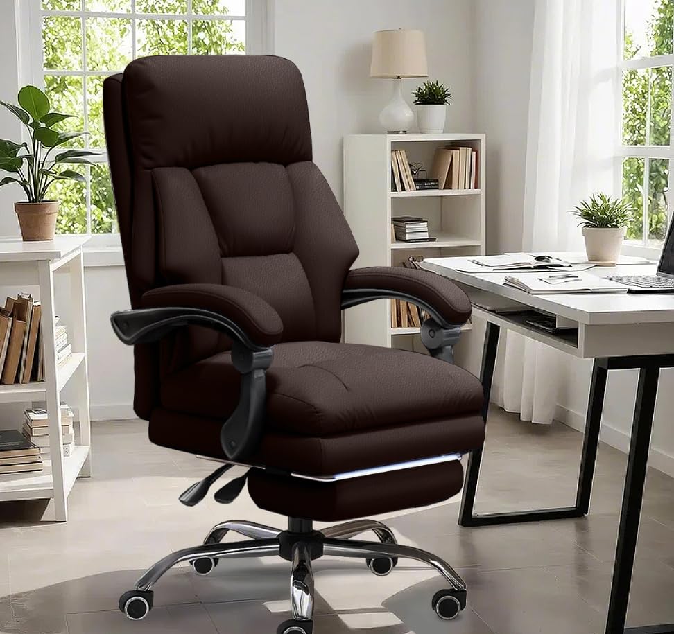 XUEGW Executive Office Chair with High Back, Ergonomic Recliner Computer Chair PU Leathe Gaming Chair, Heavy Duty Adjustable Height Home Office Chair with Foot Rest