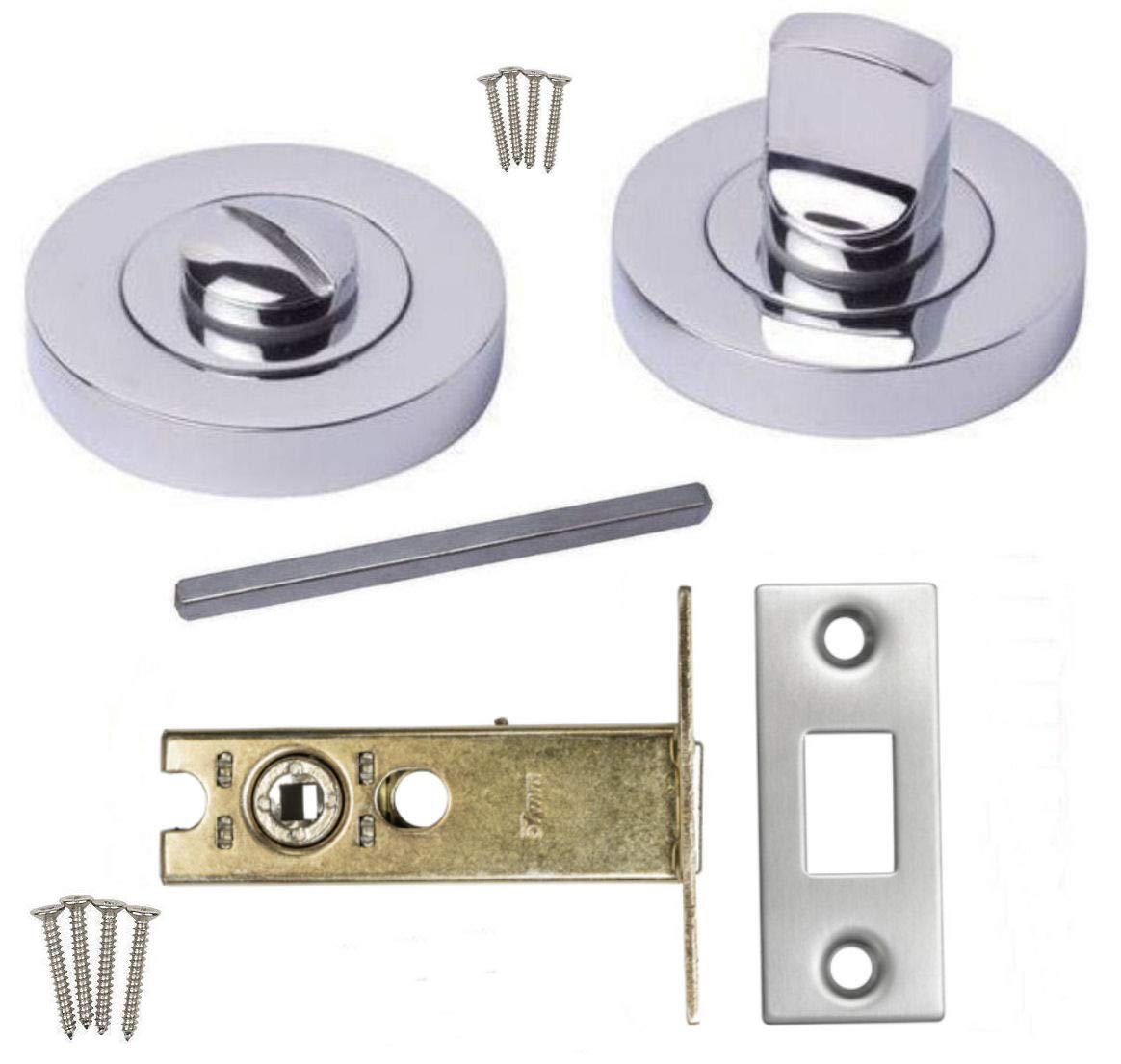 Direct Hardware Chrome Polished Thumbturn & Realease +64Mm Steel Tubular Bathroom Dead Bolt (44Mm Backset)