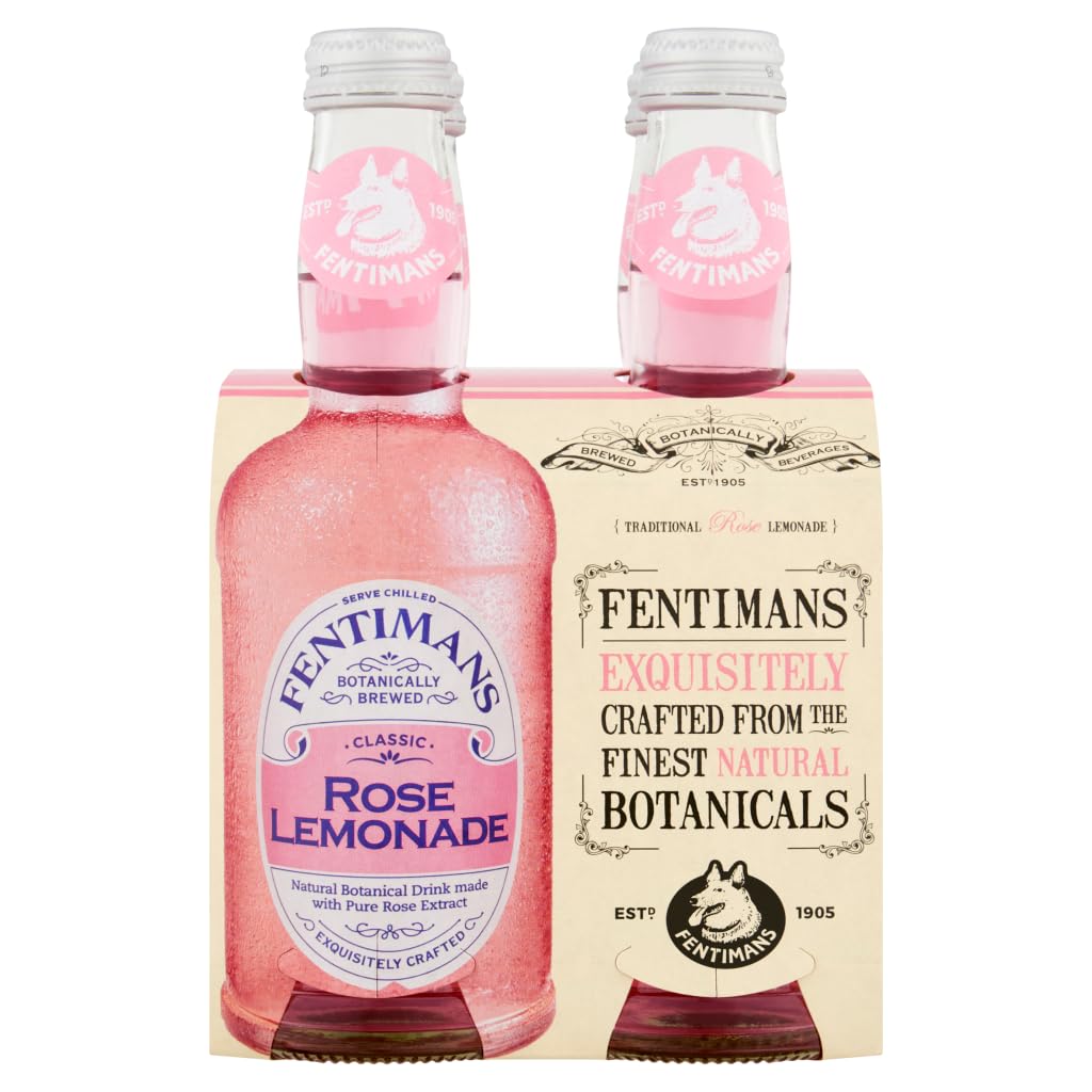Fentimans Rose Lemonade - Botanically Brewed Lemonade made with Lemon Juice - Exquisitely Crafted & Refreshing Soft Drinks - Gluten-Free and Vegan Friendly Soft Drinks - 4 x 275ml Bottles