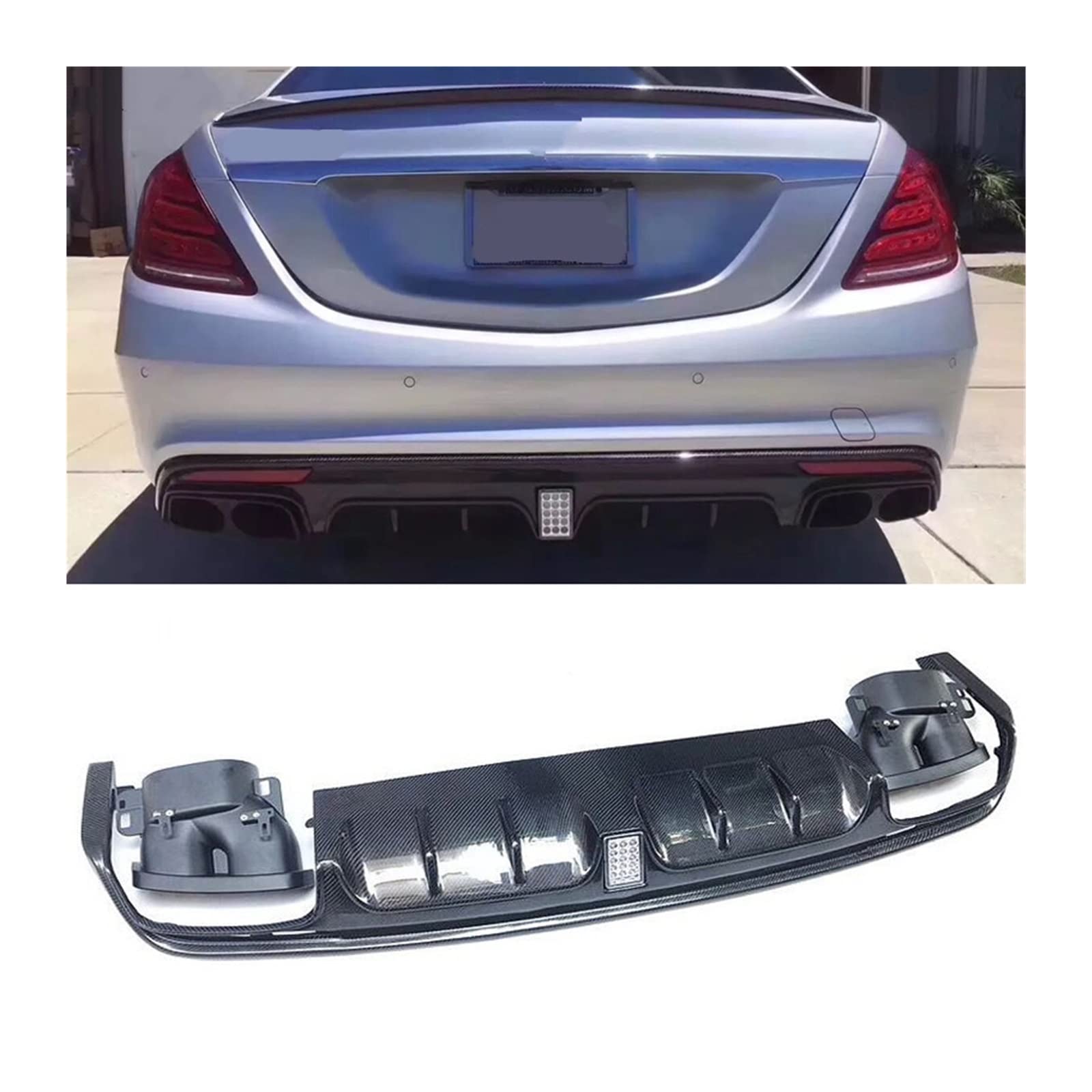Dyfuzor Tylnego Zderzaka Samochodu Z Włókna Węglowego Spoiler Splitter Z Końcówkami Rury Wydechowej Body Kit Dla Mercedesa Dla Benz W222 S320 S63 AMG 2014-2018