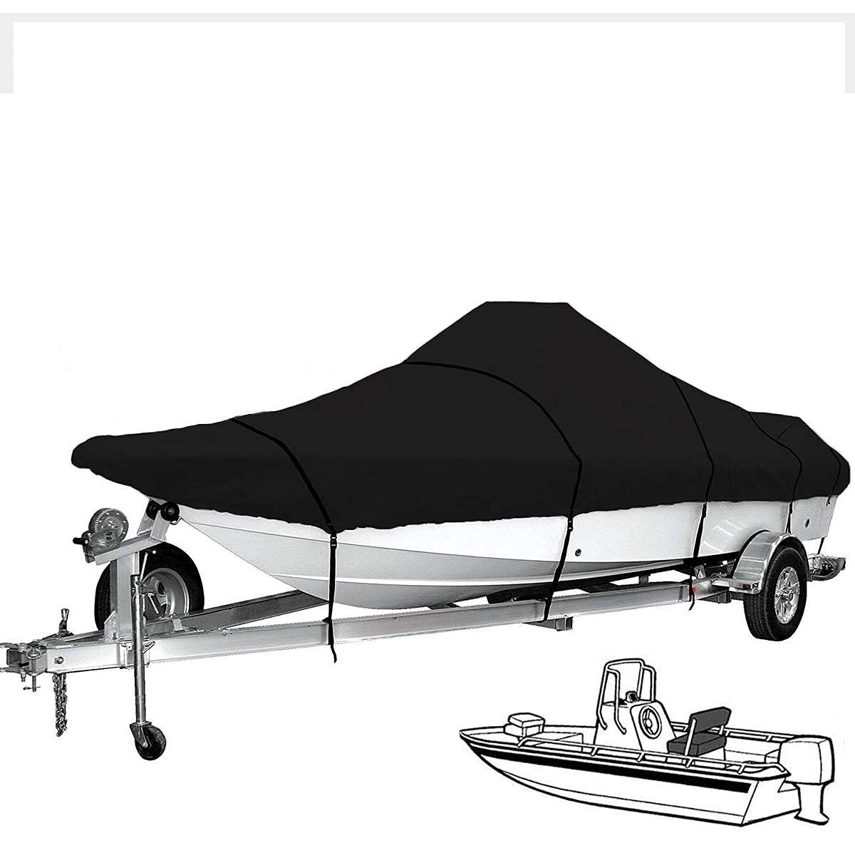 Telo per Barche Copertura 210D Heavy Duty Grado Marino Telo Impermeabile Anti-Strappo Smashing Prova Bass Boat trasportabile V-Hull Marine (Color : Black 21-23ft)