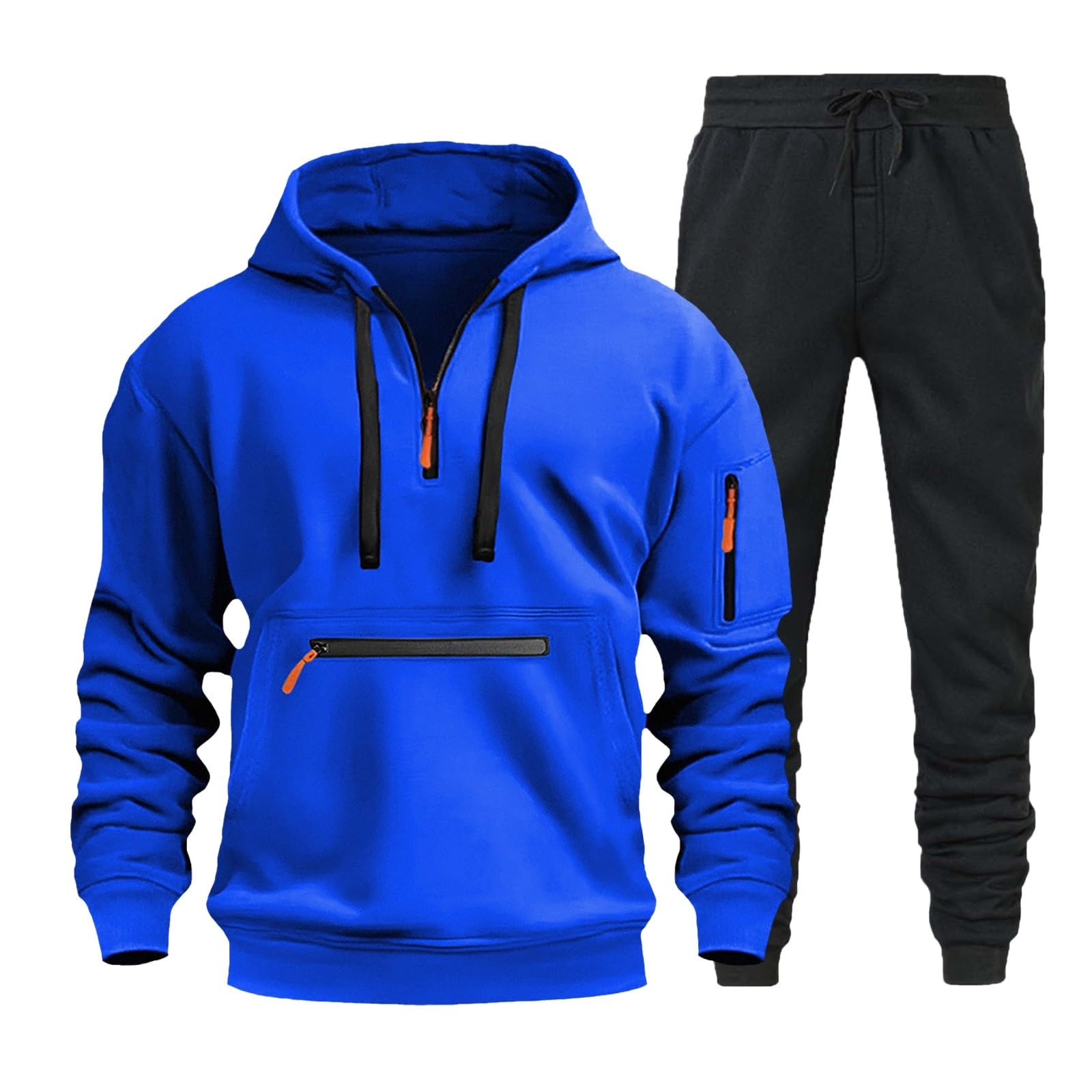 Męski zestaw dresowy, bluza z kapturem i joggery, 2-częściowy polar z zamkiem do połowy, dla mężczyzn, miękka bawełniana bluza z kapturem i spodnie, lekka, wygodna odzież sportowa, strój na siłownię