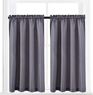 Valea Home Waffle Weave Textured Half Window Tier Curtains for Kitchen Water Repellent Window Covering Bathroom Short Curtains, 72" x 45", Grey, Set of 2