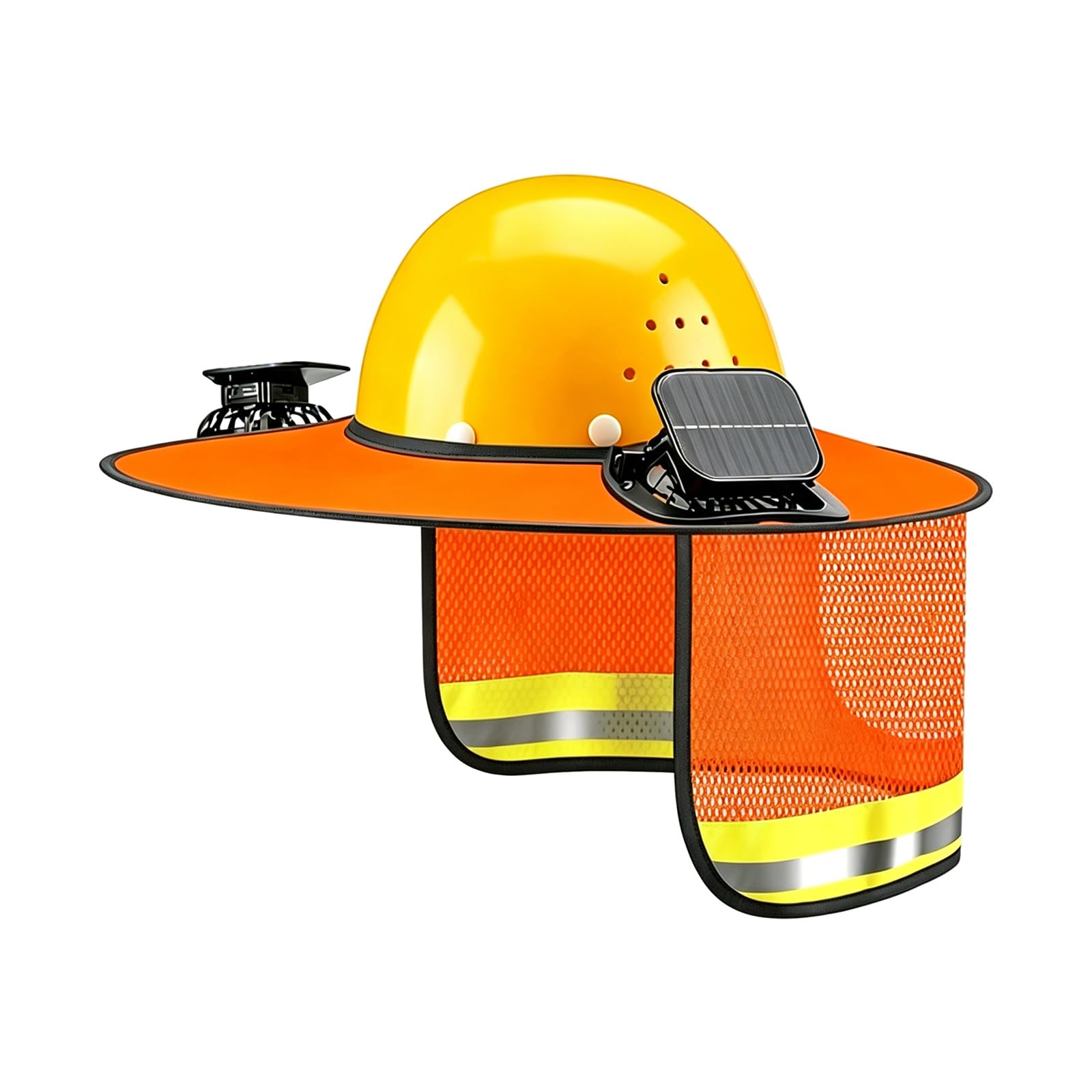 Solar Power Fan Hard Hat Sun Shade Full Brim for Outdoor Activity with USB Rechargeable Battery and Reflective Strips Hard Hat Sun Visors Detachable Attachment