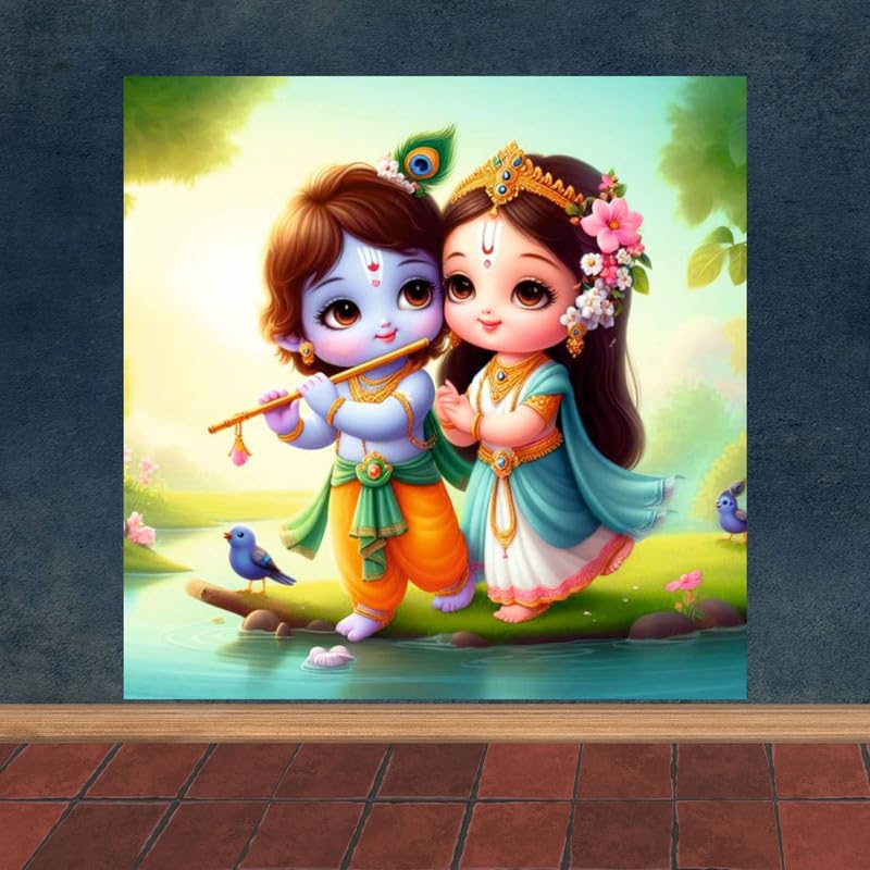 Image of British Terminal Cute little Bal Gopal Baby God Krishna| Kanha Ji | Laddu Lord Makhan Chor Painting Religious Poster for Pregnant Women for wall (matt thin vinyl,sticker,multicolor,unframed)| bj113