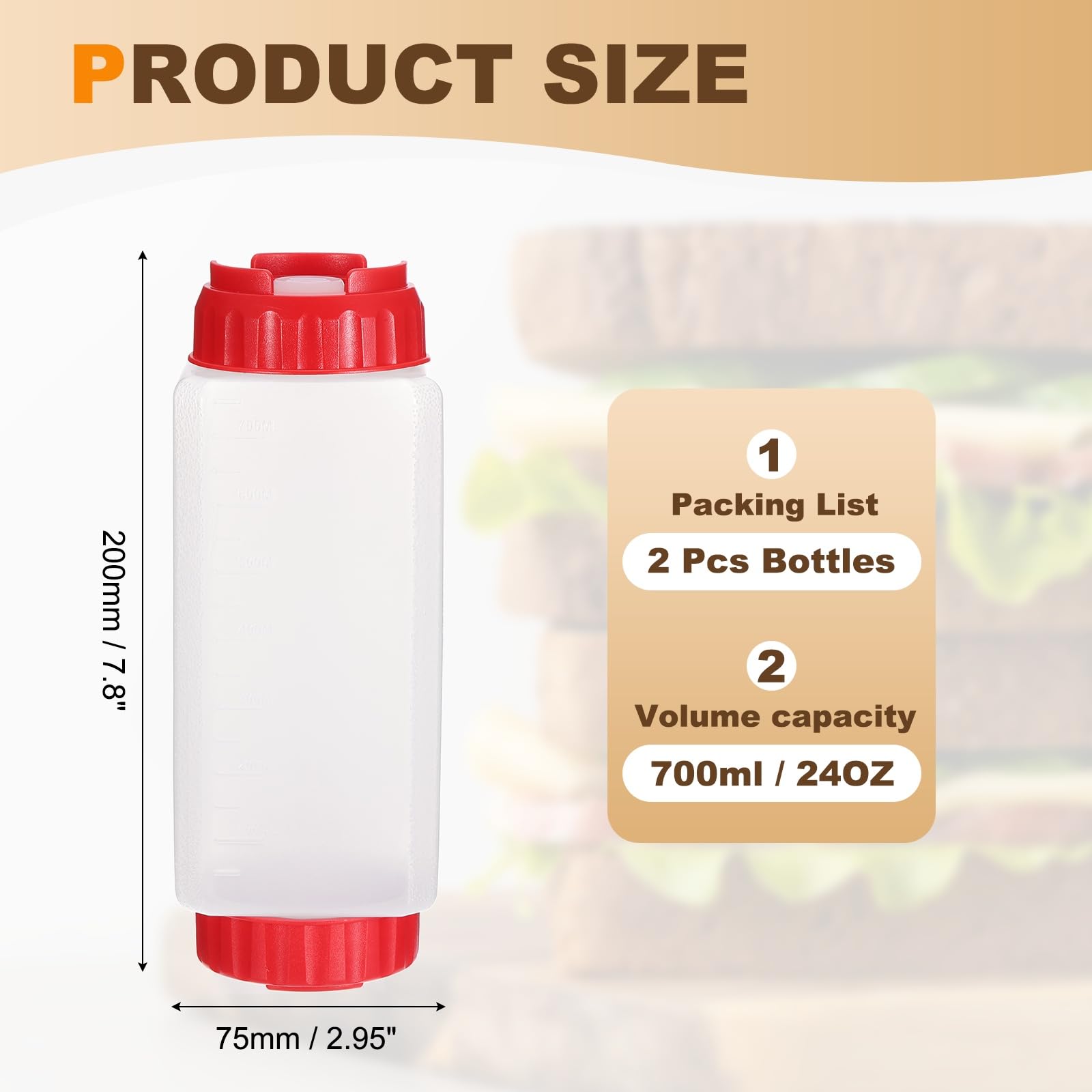 QUARKZMAN Bottiglie Dosatrici per Condimenti, 2 Pezzi 24 Oz Bottiglia Quadrata A Doppia estremità Ricaricabile, Dispenser Antigoccia per Olio da Cucina Condimenti Miele Sciroppo, Rosso