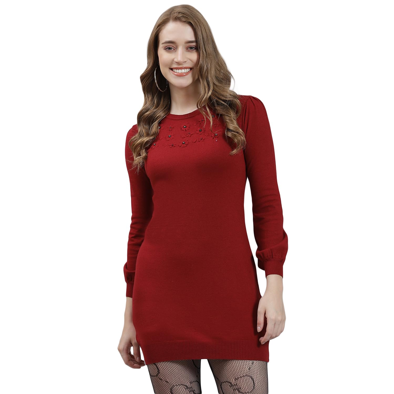 monte carlo Womens Solid Round Neck Wool Blend Top Black-picture-28
