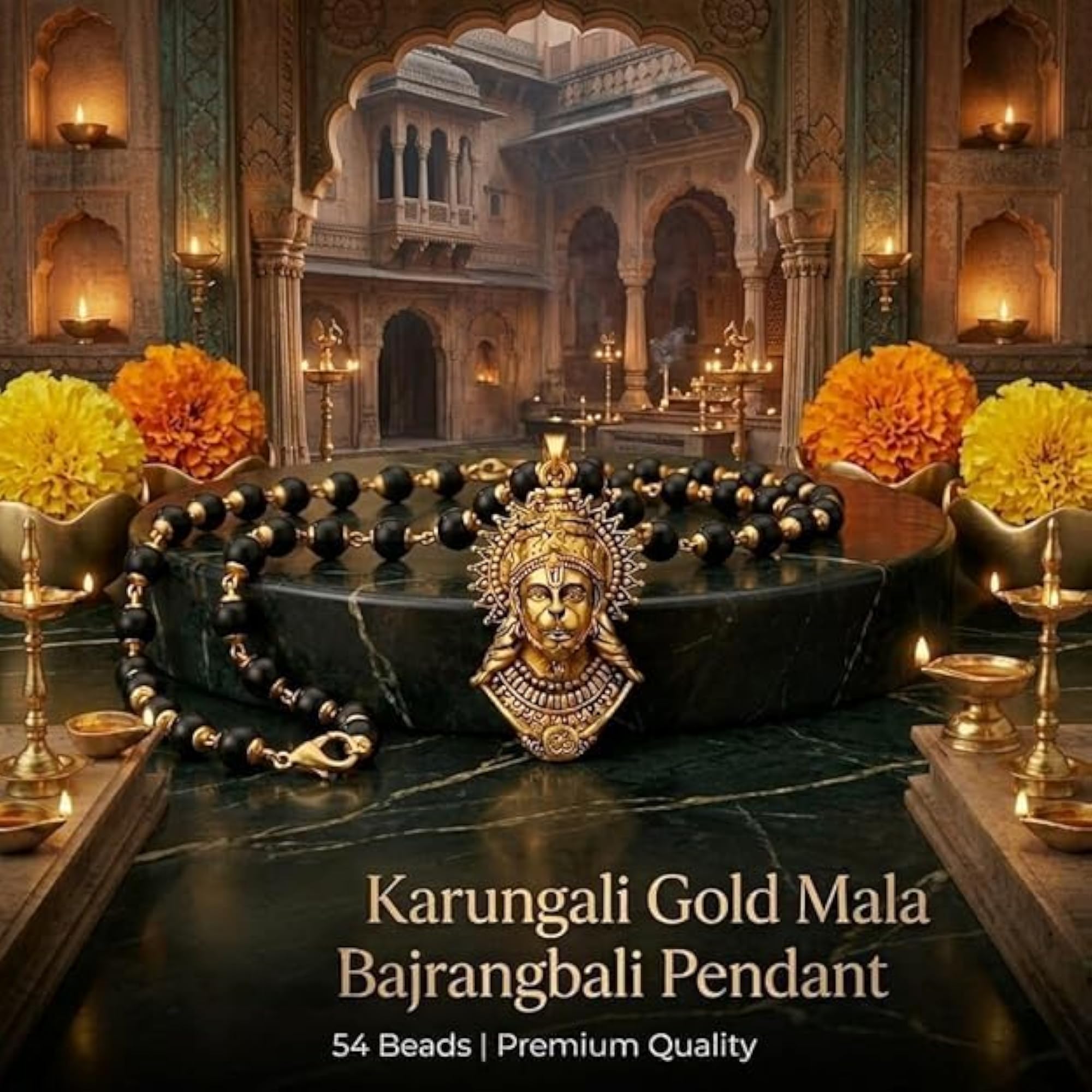 Gold-Plated Lord Hanuman Pendant Necklace, Religious Gift