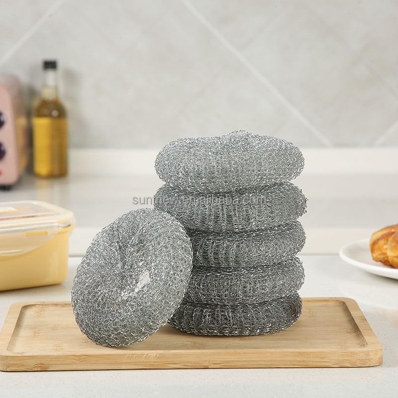 Heavy Duty Non-Scratch Kitchen Scrub Pad Sponge | Durable Long Lasting & Odor Resistant | Dishwashing Scrubber Sponge Pad for Utensils, Non-Stick Cookware & Kitchen Cleaning | (4, Steel-Wire Bowl)-image-26