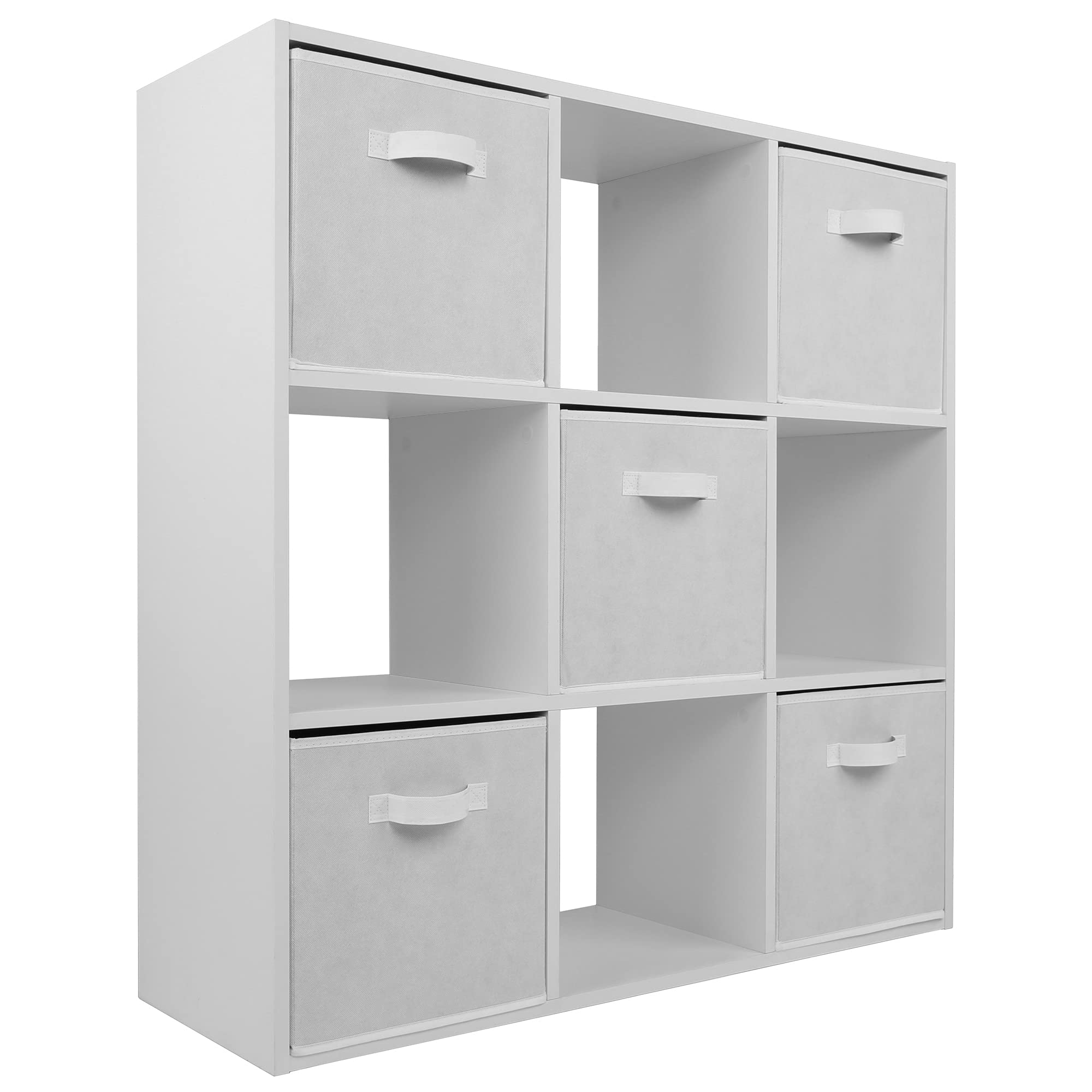 Charles Jacobs White 9 Cube Storage Shelving Unit + 5 White Fabric Drawers
