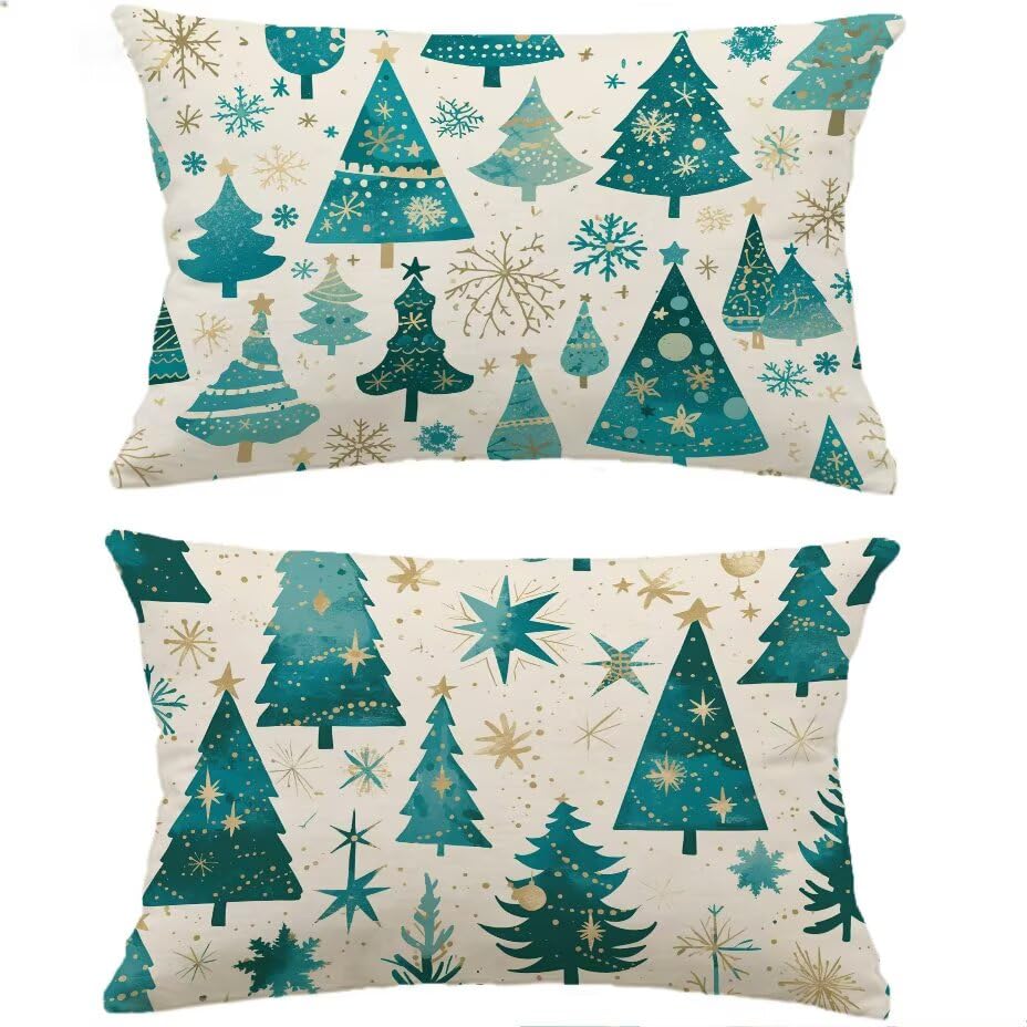 Housse de coussin extérieur 40x80 aspect lin turquoise haut de gamme pour terrasse raffinée