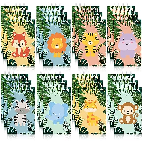 Faccito 24 Pieces Jungle Themed Mini Notebook Forest Animals Mini Notepads Animal Notebook Spiral Notepad for Party Favors Birthday Party Classroom Office School Goodie Bags Stuffers