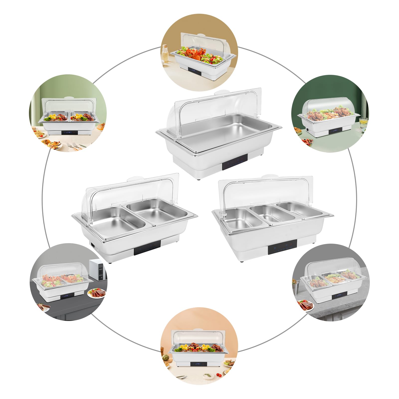 Chafing Dish - Plato eléctrico (9 L, con control de temperatura táctil y tapa) | Calentador de buffet con indicador LED de 35 – 90 °C para brunch fiestas y catering