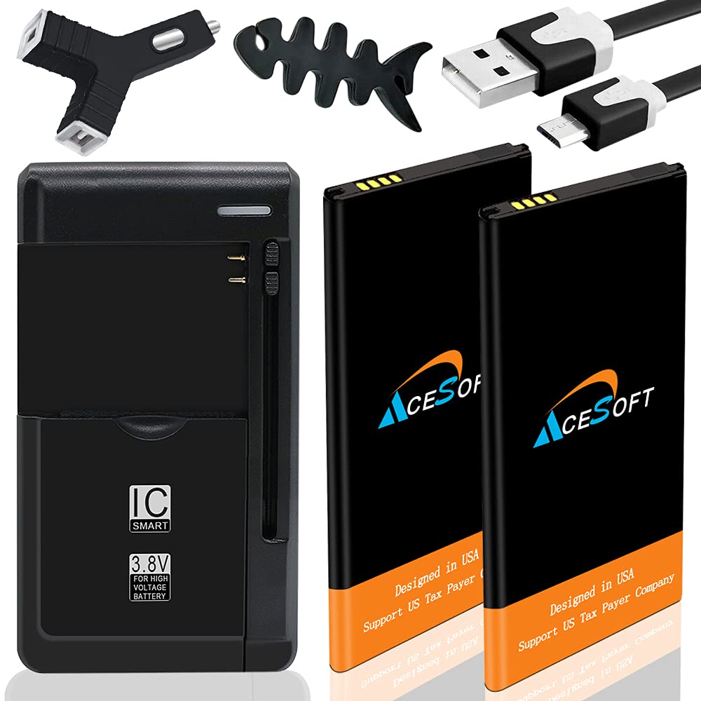 Upgraded 2X 3700mAh Extended Slim Battery Universal Travel Desktop Car Charger USB Cable Winder Compatible with Samsung Galaxy J7 Prime SM-J727T1 MetroPCS