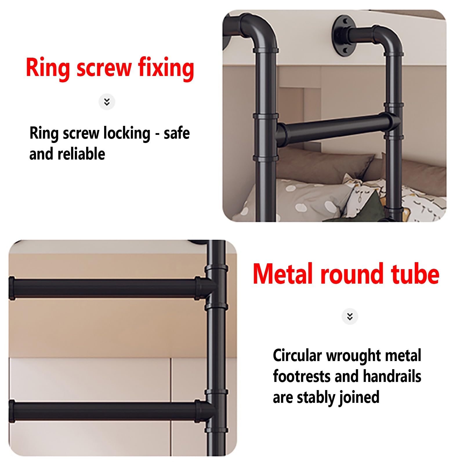 Escalera de Emergencia Industrial Negra, Escalera de ático para literas, Escalera de Pared de 4 peldaños, Escalera de Subida para Uso Interior y Exterior, Capacidad de Carga 150 kg (150 cm/5