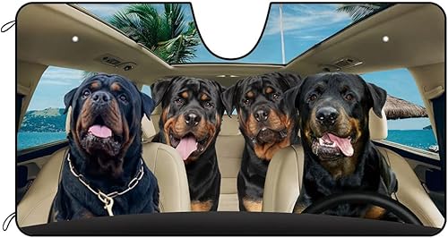 Parasol para parabrisas delantero de automóvil para perro, Rottweiler en la playa, parasol para parabrisas de vehículo, reflector de rayos UV,