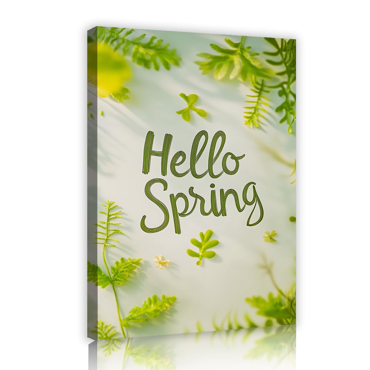 TOANGWALL Hello Spring Quote Poster Prints Green Leaves Botanical Flower Canvas Wall Art Seasonal Typographic Picture Painting for Office Lounge Hotel Decor 75x115cm