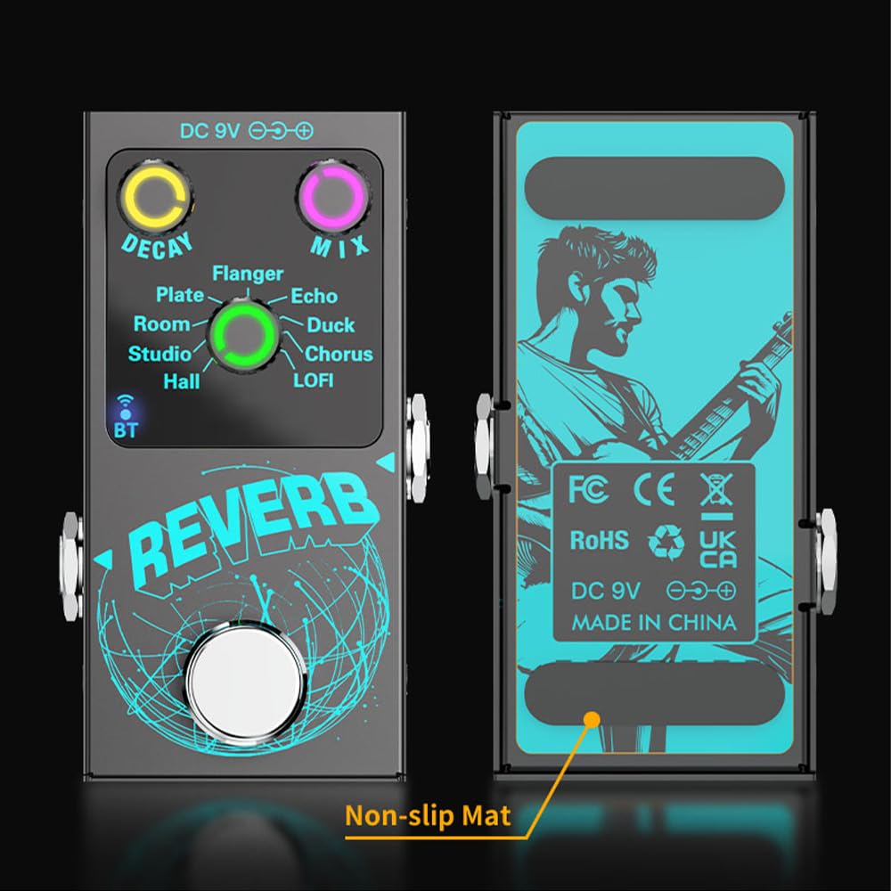 Pedal de efectos de guitarra Reverb digital para guitarra Pedal de efectos de guitarra con 9 reverberaciones diferentes Acompañamiento inalámbrico Perillas de control luminosas DECAY/MIX con by