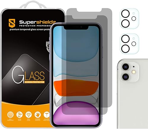 Supershieldz Paquete de 2 protectores de pantalla antiespía diseñados para Apple iPhone 11 (6.1 pulgadas) + lente de cámara [vidrio templado]
