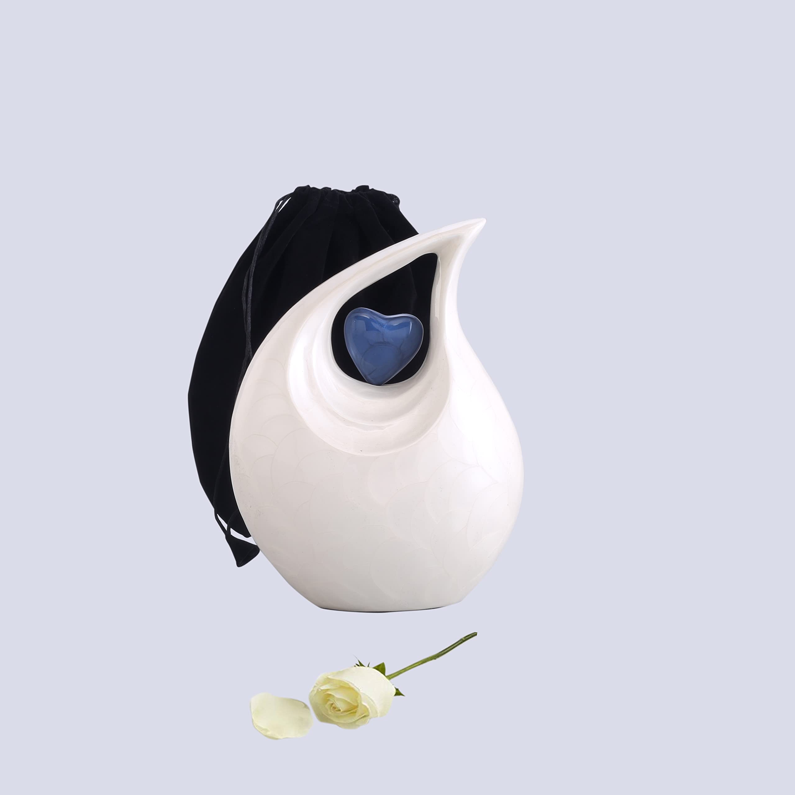 KEEPSAKE COMPANY Teardrop Urn Set, 10 inches, with Heart Insert Designs for The Parent Listing (White with Blue Heart),White With Blue Heart