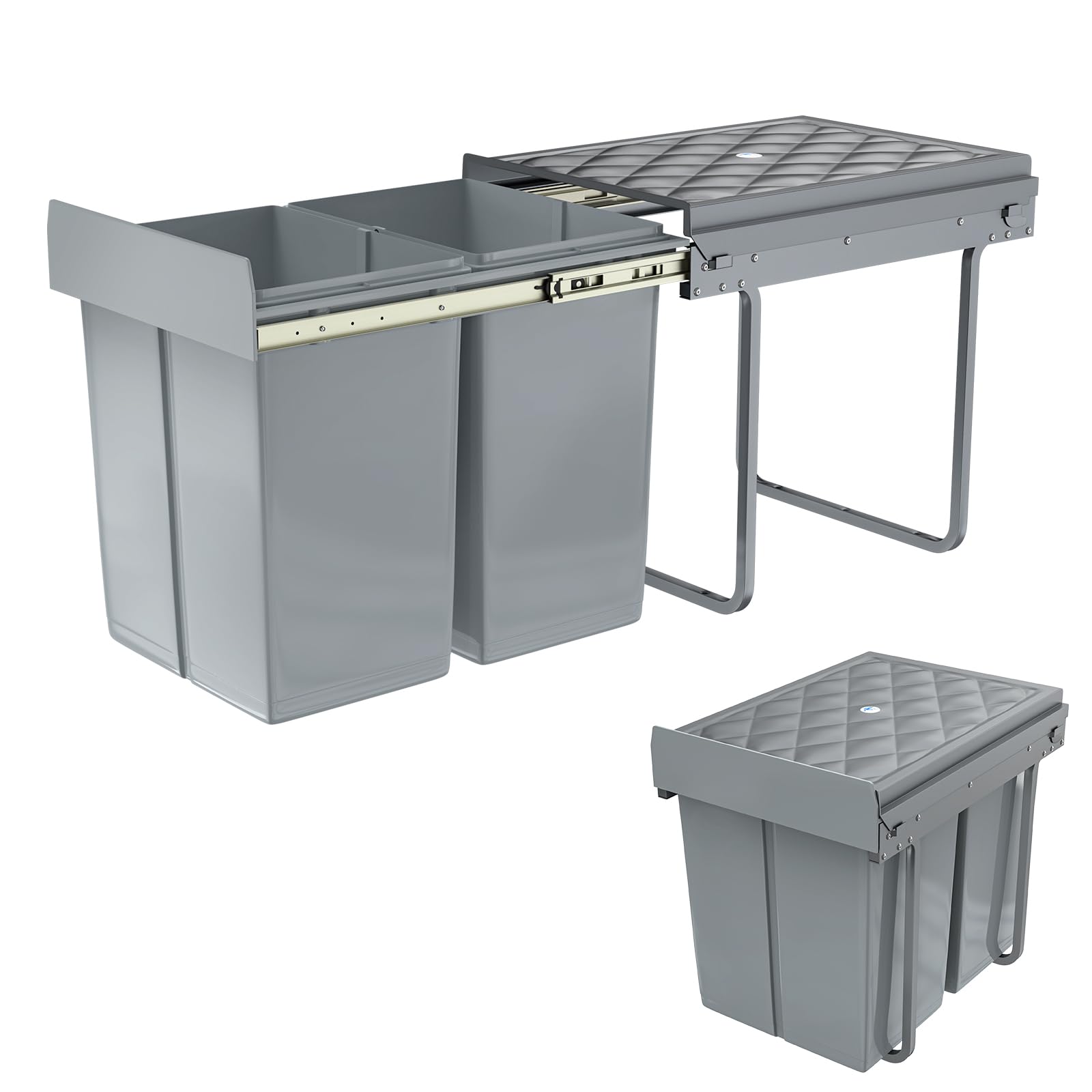 YUENFONG - Pattumiera da incasso a 2 scomparti, 2x15 litri, con guide telescopiche, sistema di raccolta differenziata, pattumiera con cassetto estraibile, 48 x 34,2 x 35,1 cm