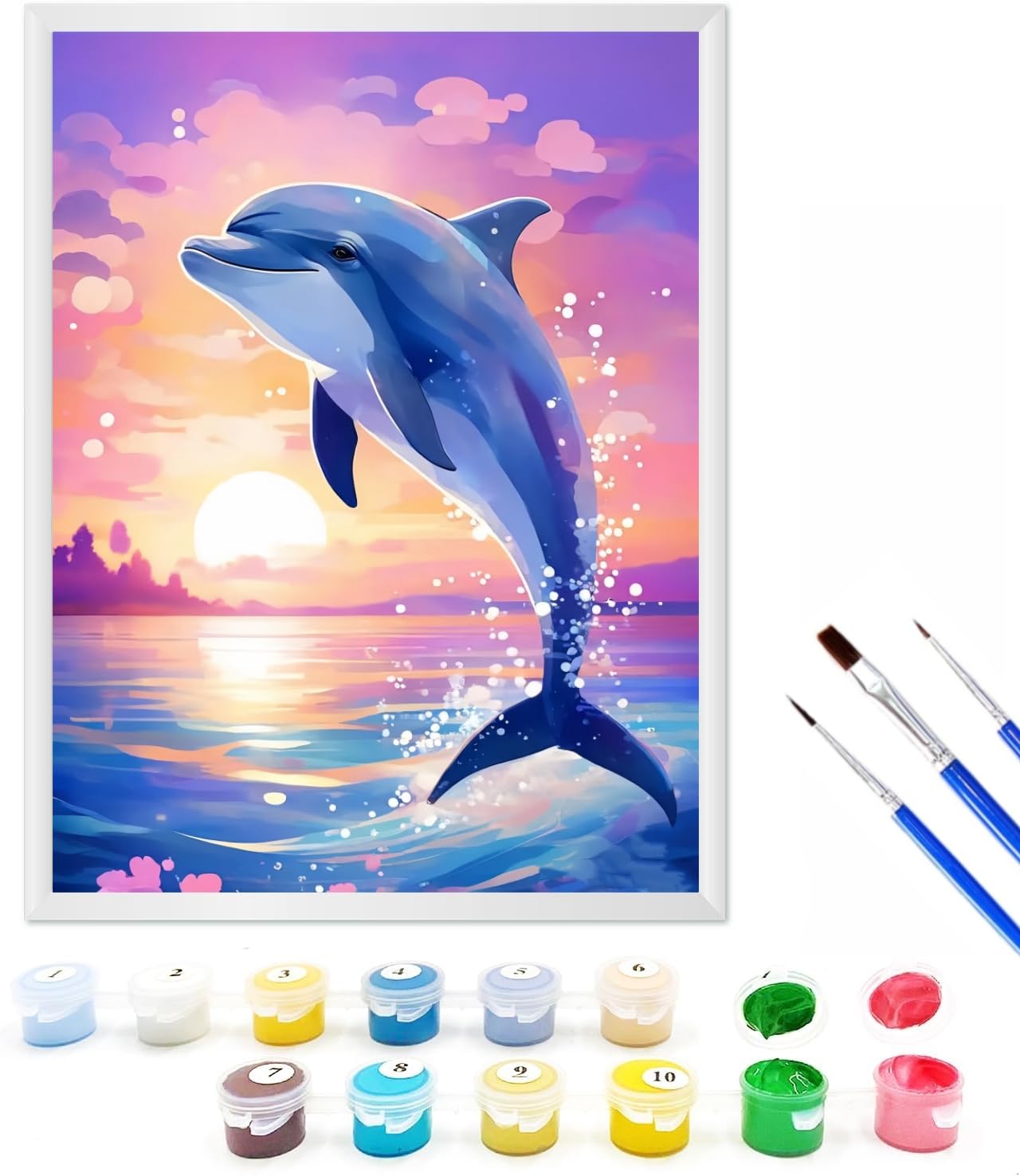 AG.AIIEU Malen nach Zahlen Kinder ab 5 6 7 8 9 Jahre mit Rahmen Ölgemälde - 20x30cm, Bastelset Mädchen und Junge DIY Gemäide Geschenk - Delphin