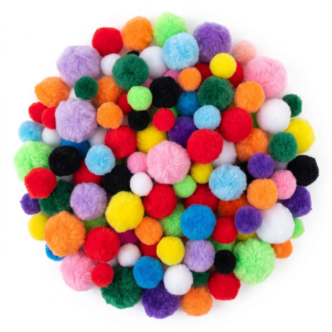 Springboard Assorted Colour Pom Poms Pack of 100, Mixed Size Craft Pompoms for EYFS Sensory Play, Sorting & Kids Art