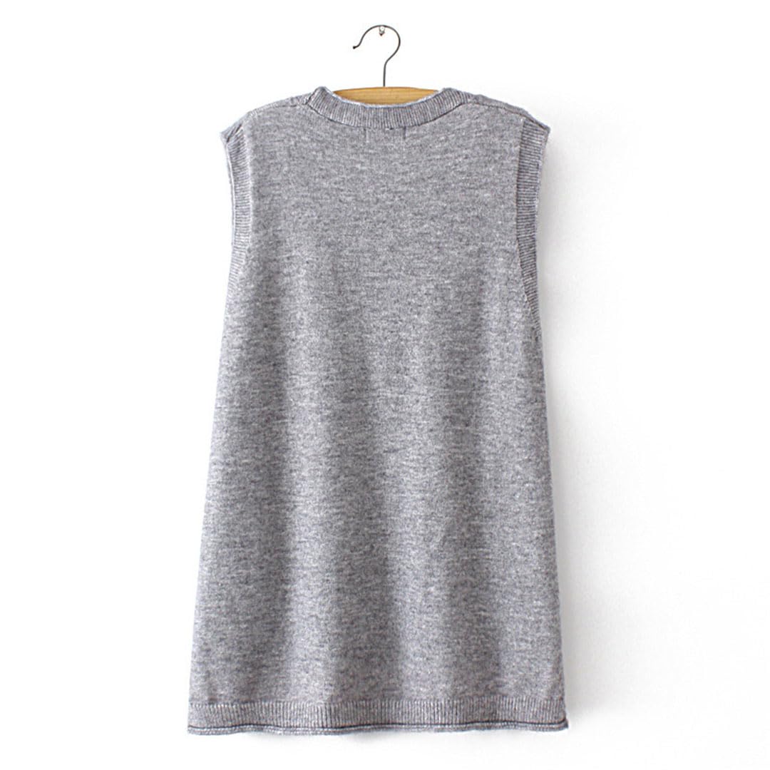 Jersey Sin Mangas para Mujer, Talla Grande, Chaleco De Punto Trenzado, Cárdigan con Bolsillo Y Cuello En V