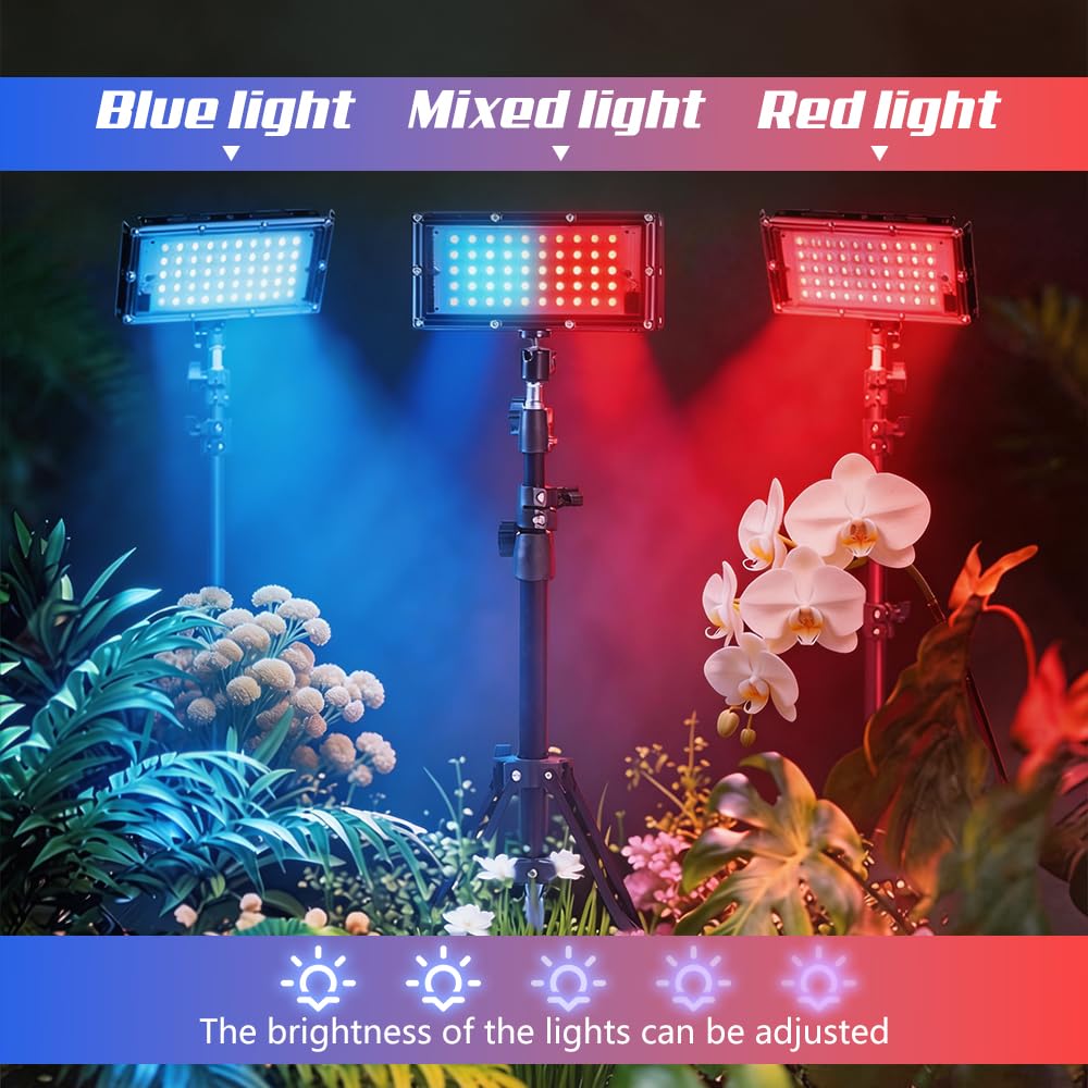Luz de cultivo para plantas de interior, luz LED de cultivo de plantas con soporte de trípode ajustable de 32.7 a 61.5 pulgadas, espectro rojo y azul, alimentado por USB con temporizador de 3/9/12