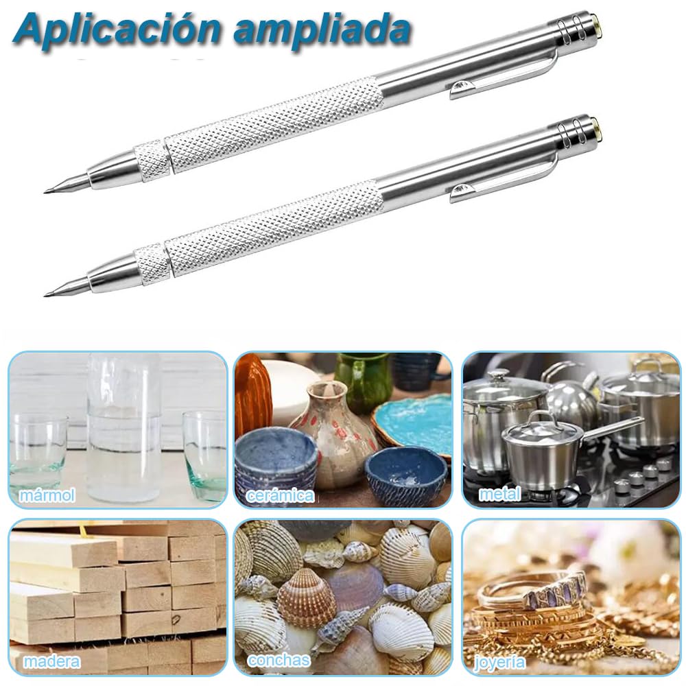 2 Piezas Marcador Metal de Carburo de Tungsteno, Punta de Trazar para Metal con Imán con 10 Puntas de Marcado Red Hat Para Vidrio, Cerámica y Acero Endurecido