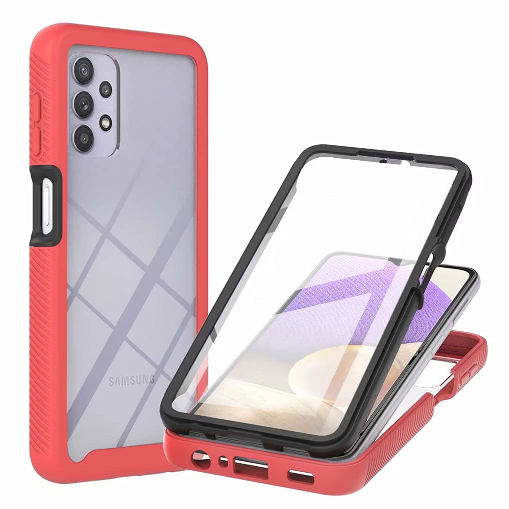 CRABOTCompatible with Samsung Galaxy A32 4G Case Dust-Proof Shockproof Full Protection Cases Built-in Screen Protector Body 360℃ Fully Sealed Protective Front and Back Cover-Red