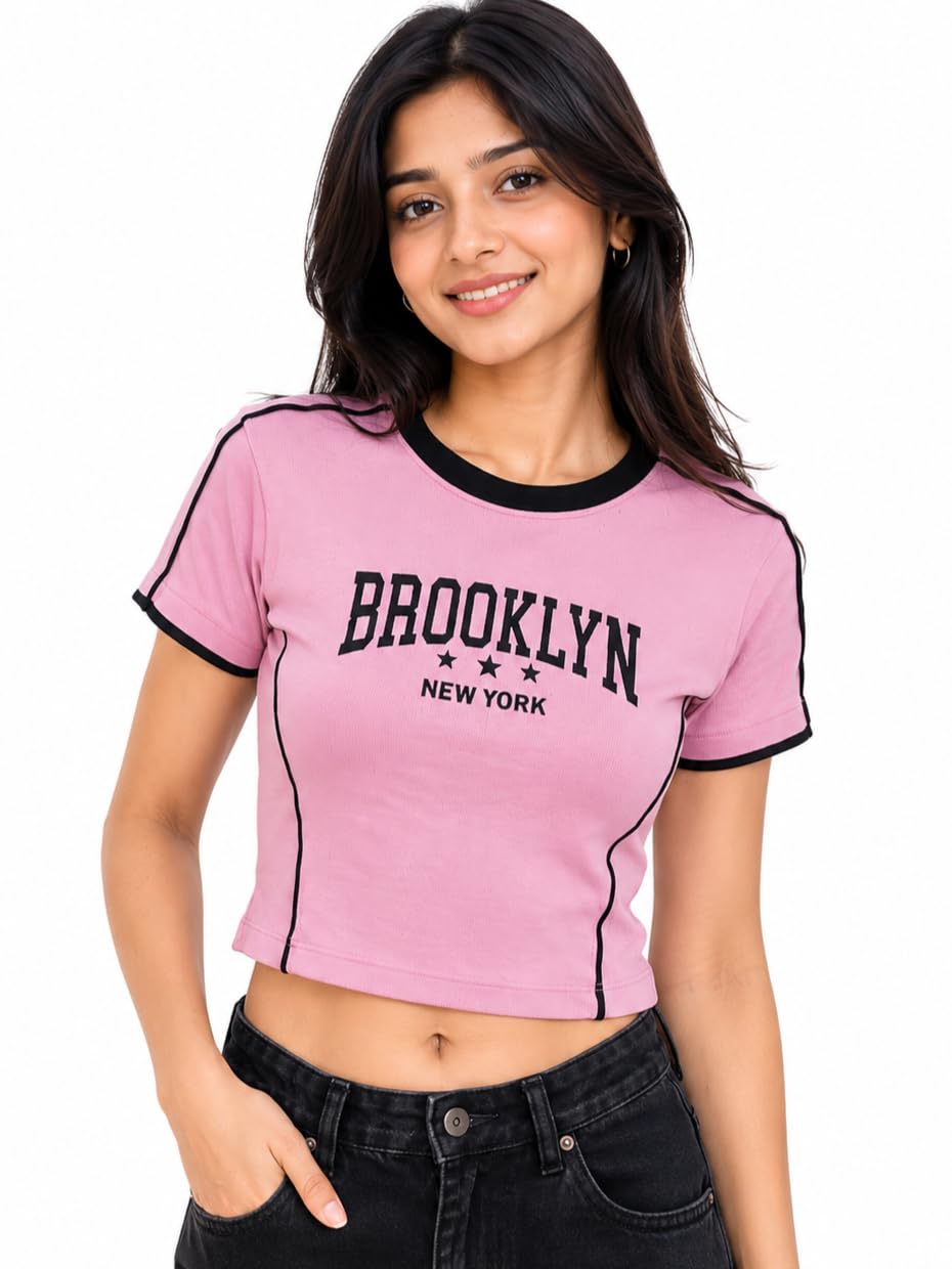 sacs Elevate Your Style Women's Cotton Crop Top | Half Sleeve Round Neck Printed Crop Top | Trendy Casual T-Shirt for Outing & Date Wear-picture-21