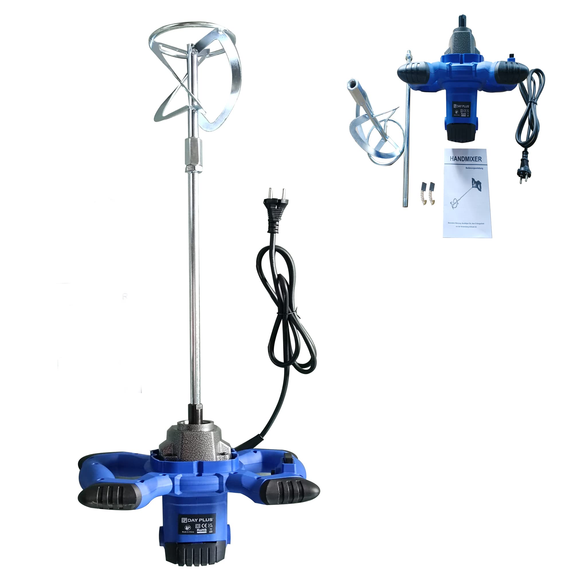 Mezclador de pintura y mortero de 2600 W, 0 – 1700 rpm, varilla en espiral, agitador para mezclar pintura de mortero y hormigón, 6 niveles de velocidad ajustable, 3 velocidades, color azul