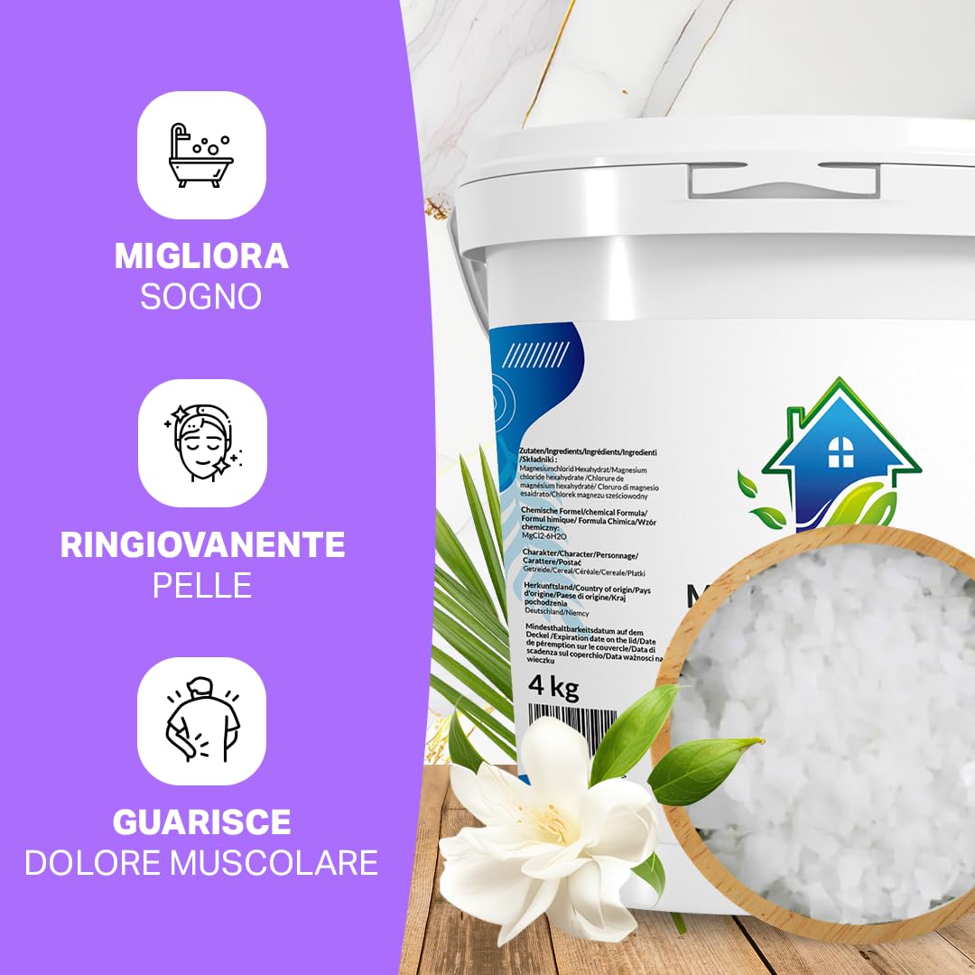 Cloruro di Magnesio Flakes I Magnesium Cloruro Puro in Fiocchi I Sale da Bagno Esaidratato I Magnesio in Polvere Naturale per Bagno e Benessere (8 kg (1er Pack))