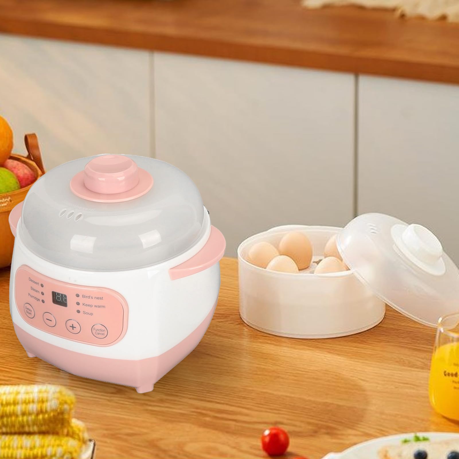 lvifloae Electric Stew Pot Appointment Timing Smart Prevent Dry Burning Cooker Ceramic Soup Pot for Home Kitchen Pink 1L Electric Stew Pot