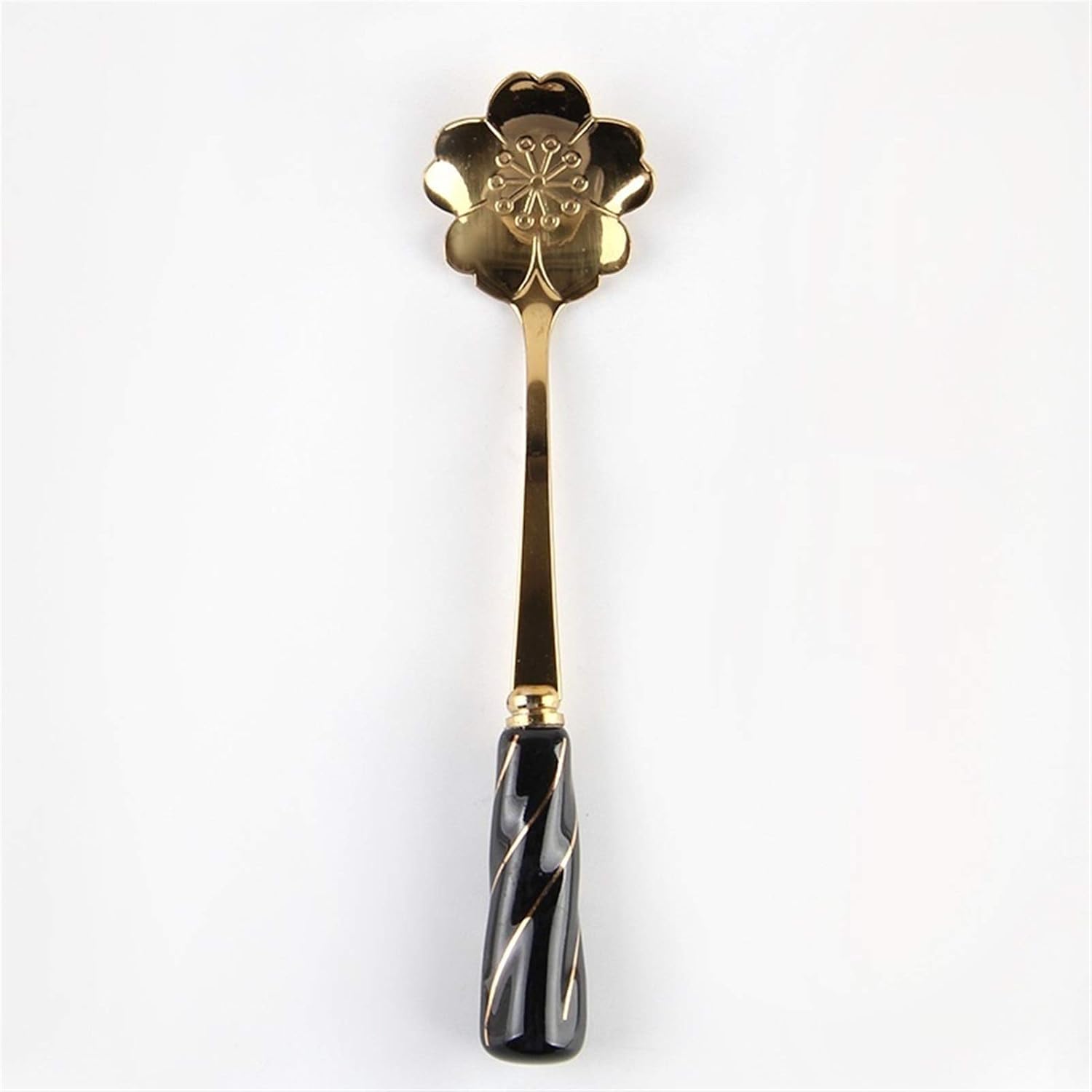 Spoons Stainless Steel Flower Spoon with Ceramic Handle for Kitchen Coffee Mixing Spoon with Gold-Plated Cherry Rose Spoon Size: 12cm (Color : D) (A)