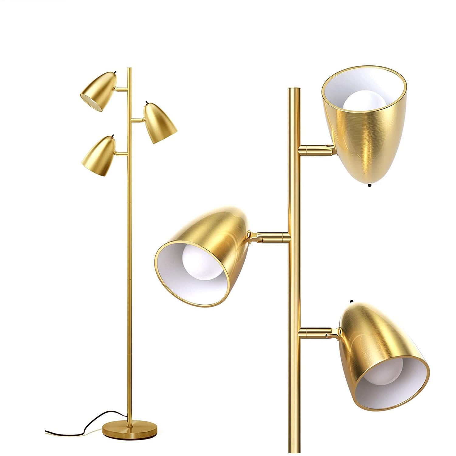 Floor Lamp with 3 Adjustable Rotating Lights and Matching LED Bulbs, Standing Tall Pole Lamps for Living Room, Bedroom, Home, Office (Color : Gold)