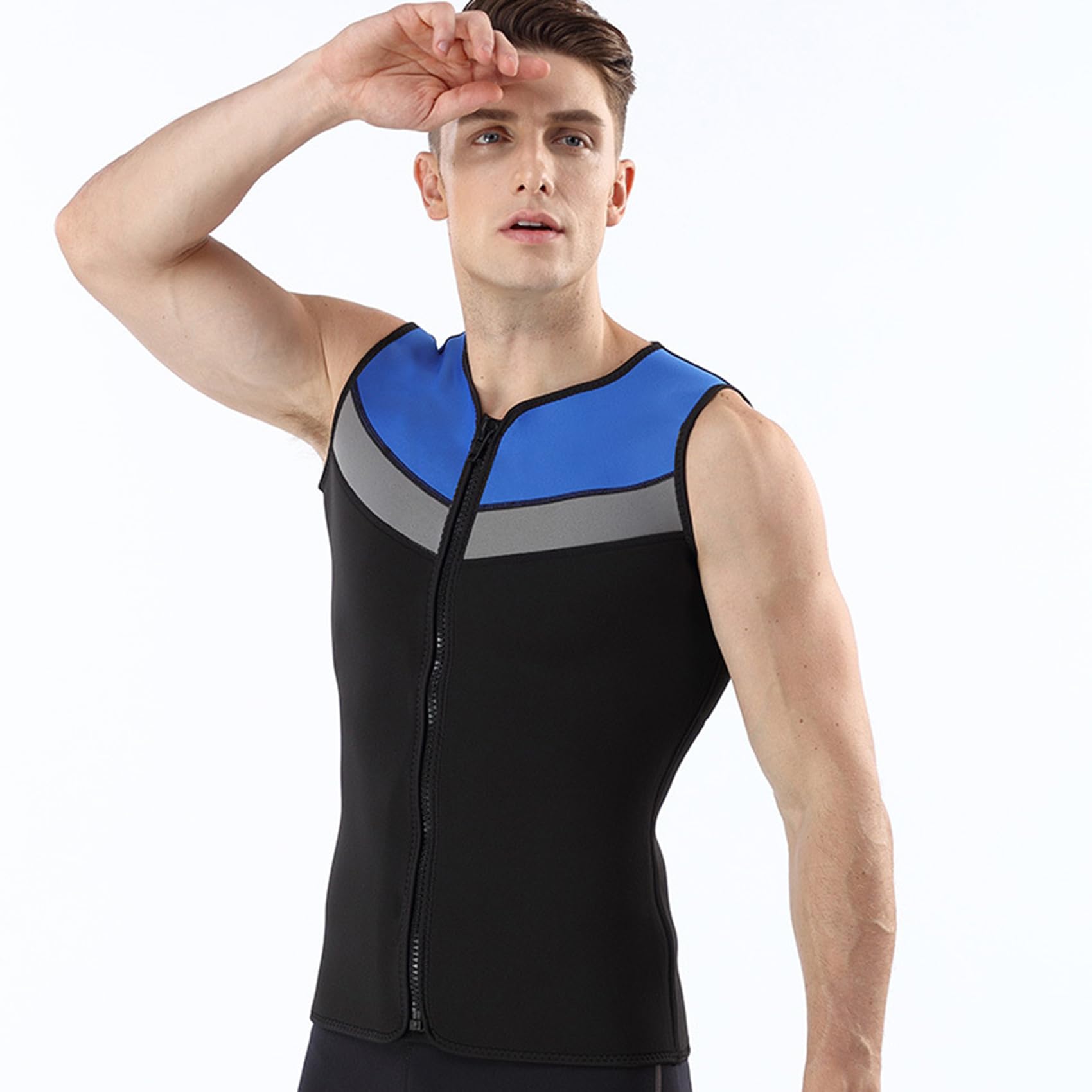 Gilet da Sub Elastico da Uomo, Muta da Sub in Neoprene da 3 mm Senza Maniche con Zip Frontale, per Immersioni subacquee Surf Snorkeling Nuoto