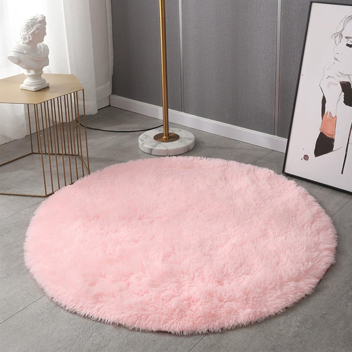Mozzeilee Bath Mat Round, Ultra Soft Shaggy Plush Microfiber Bathroom Floor Bathtub-Side Circle Bath Rug, Water Absorption Machine-Washable Bedroom Hallway Foot Mats (Pink,100x100cm)