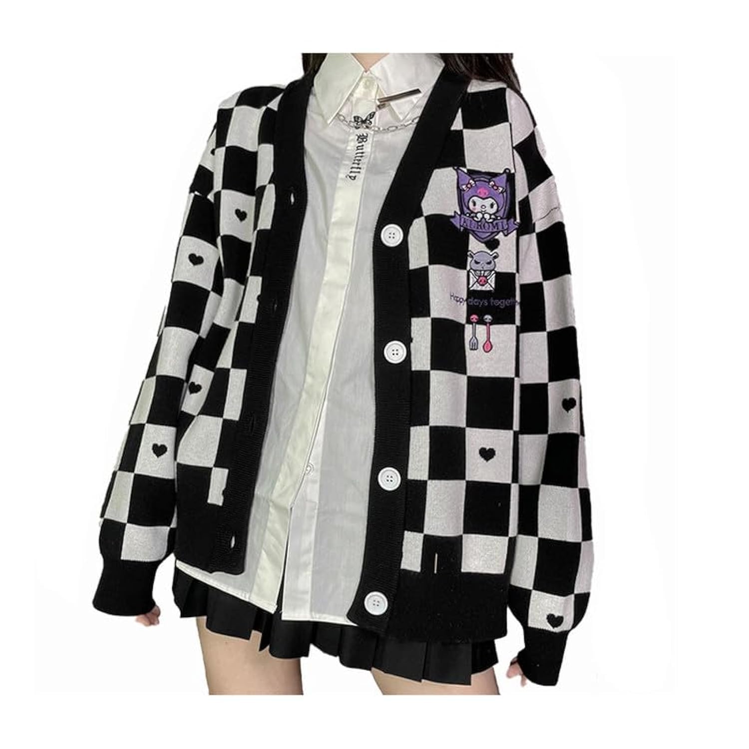 CASASOKawaii Sweater Anime Plaid Cardigan Sweaters Cardigan for Women Cosplay Costume V Neck Long Sleeve