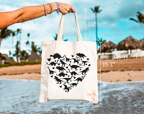 Miniatura 8 de GXVUIS Bolsa de lona de dinosaurio para mujer, diseño estético de corazón, reutilizable, bolsa de compras, regalos divertidos
