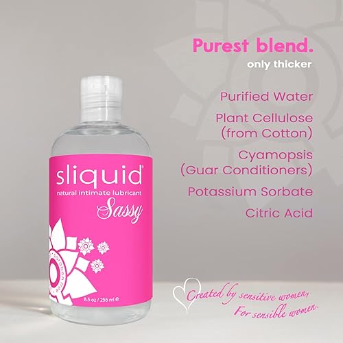 Miniatura 8 de Sliquid Sassy - Lubricante a base de agua, gel grueso y duradero, lubricante natural para mujereshombresparejas, sin perfume, 8.5 onzas líquidas