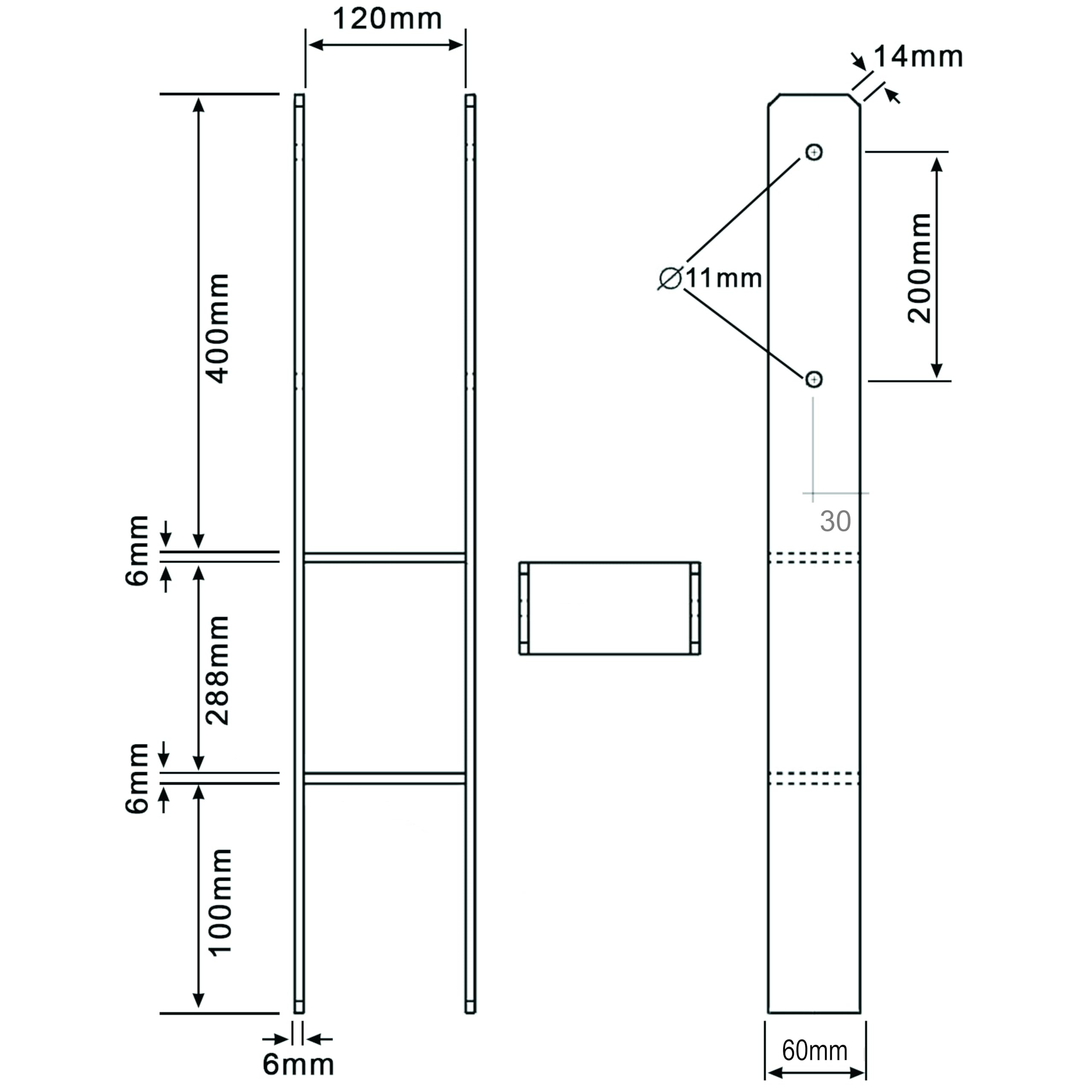 1 Set bestehend aus 6 H-Pfostenträger feuerverzinkt, extra lang, 6 mm / 800 mm für 120 mm Pfosten, inkl. Befestigungsset und Schlangenbohrer