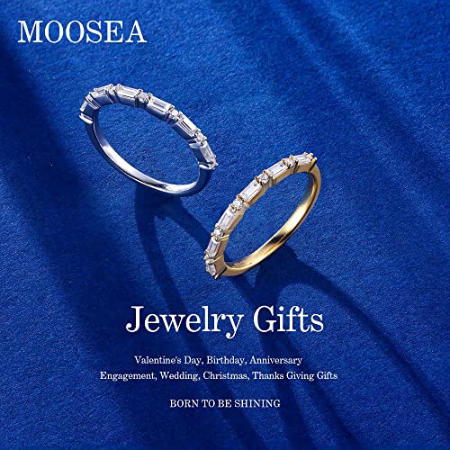 MOOSEA 1.7MM Baguette and Round Moissanite Wedding Band for Women, D Color VVS1 Clarity Lab Created Moissanite Rings 14K White Yellow Rose Gold Vermeil Bar Setting Half Eternity Rings for Her2